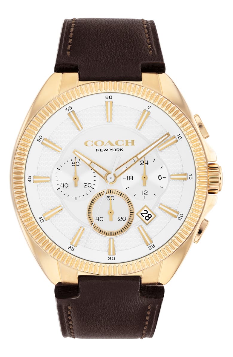 COACH Jackson Chronograph Leather Strap Watch, 44mm, Main, color, White