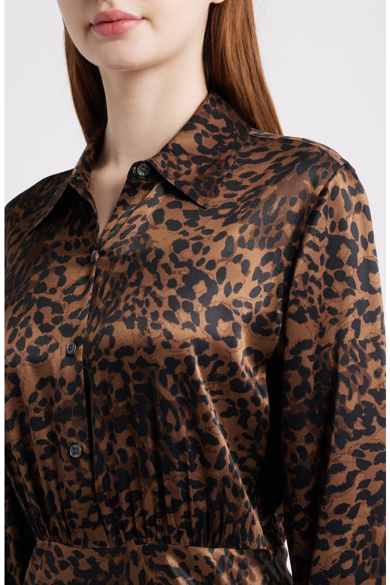 Jazlyn Leopard Long Sleeve Satin Midi Shirtdress, Alternate, color, GINGER SPOTTED