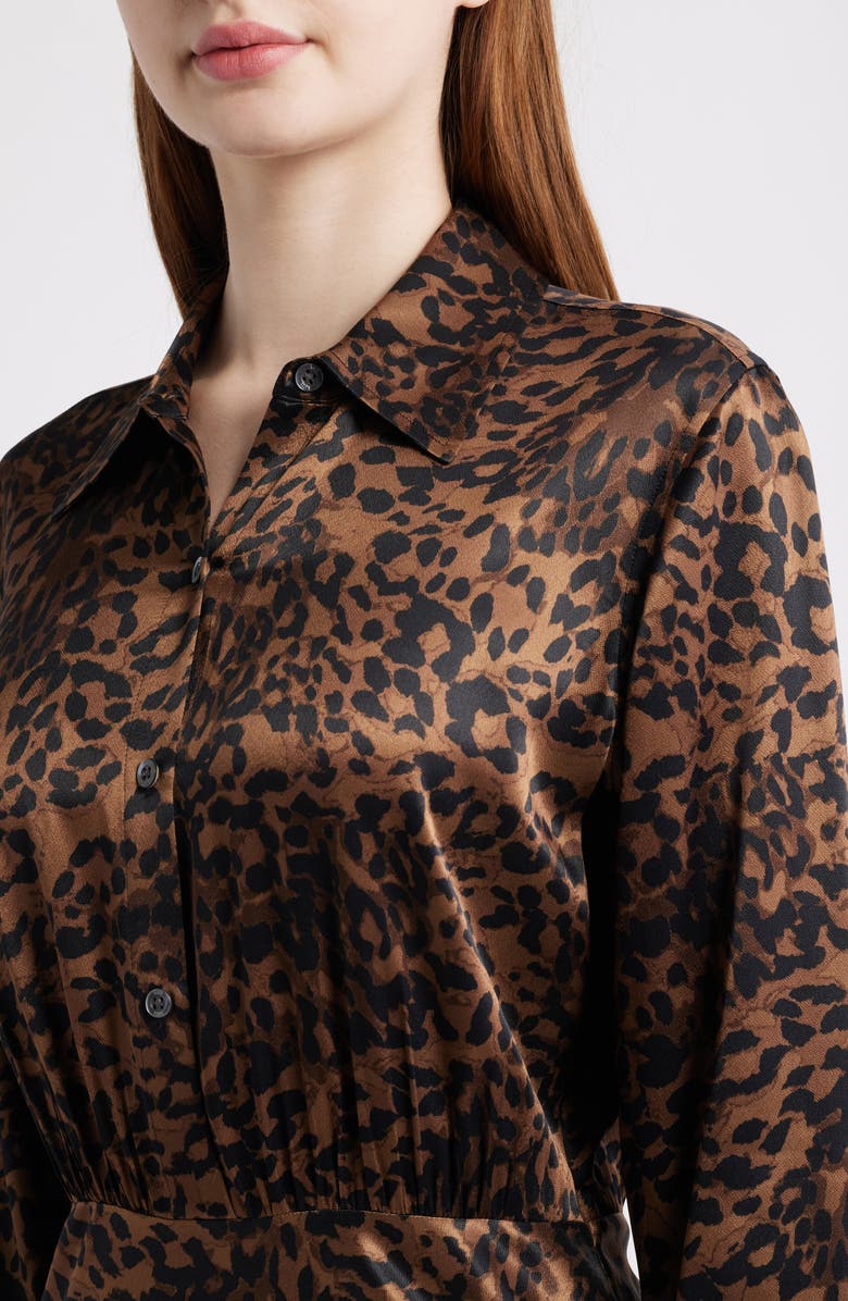 Rails Jazlyn Leopard Long Sleeve Satin Midi Shirtdress, Alternate, color, Ginger Spotted