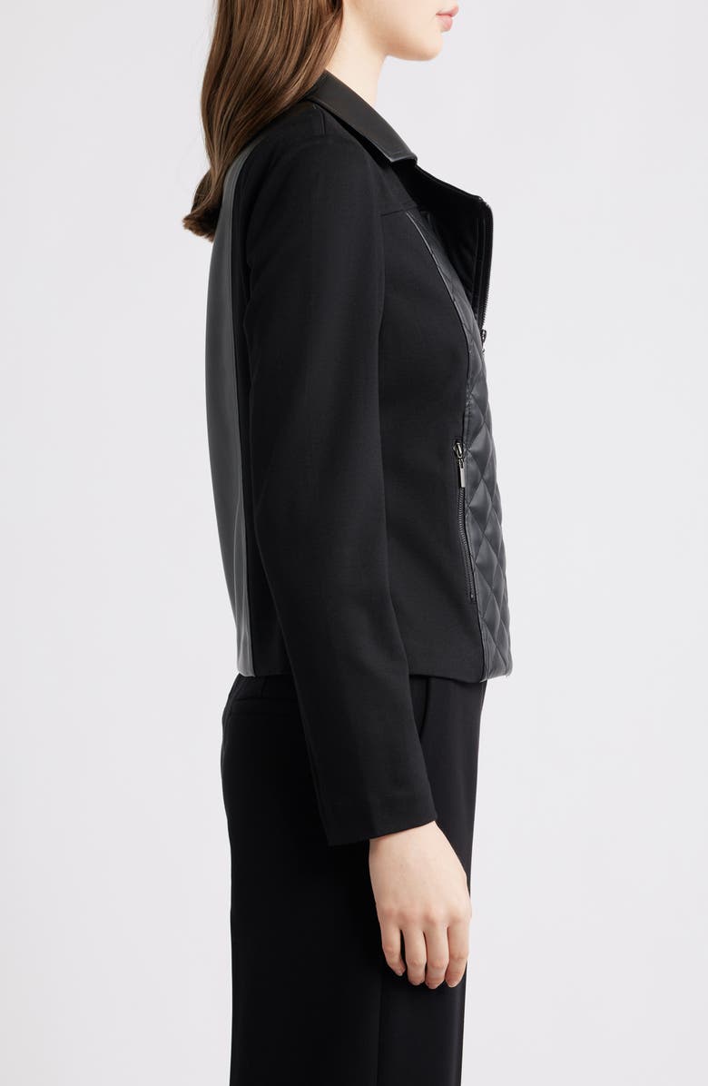 AK ANNE KLEIN Quilted Mixed Media Moto Jacket, Alternate, color,