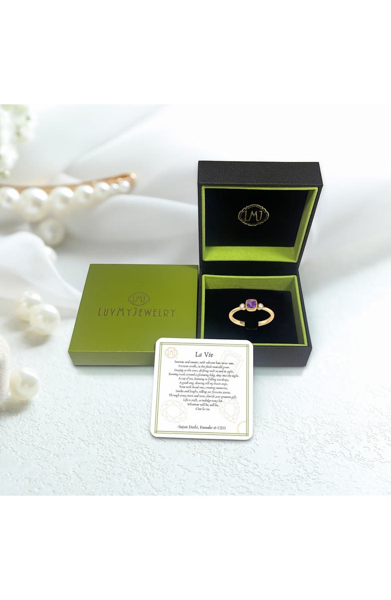 LuvMyJewelry Cushion Cut Amethyst & Diamond Birthstone Ring in 14K Gold, Alternate, color, Yellow Gold