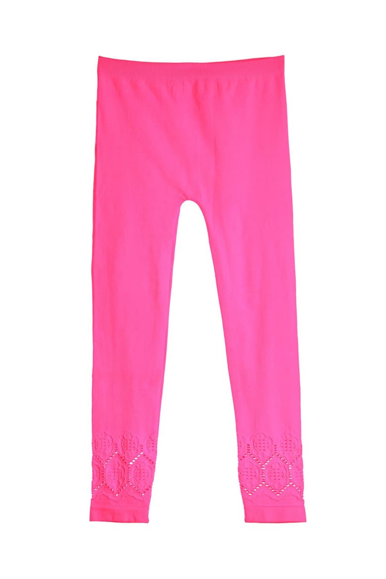 Kids' Lovely Lace Comfort Stretch Leggings, Main, color, Knockout Pink