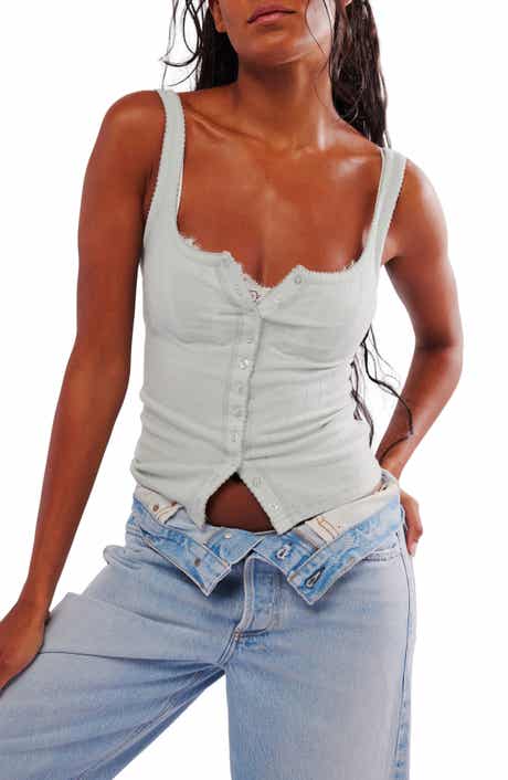 Free People End Game Pointelle Button-Up Tank