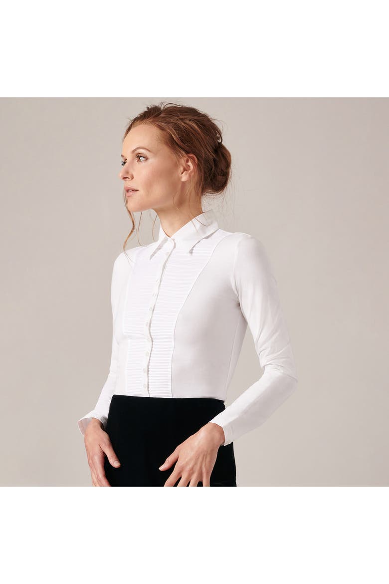 Women's Collar  Clodie White Pleated Cotton Shirt With Pointed Collar, Alternate, color, White
