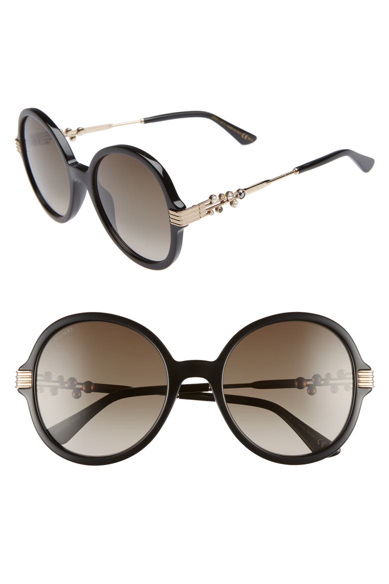 Adria 55mm Round Sunglasses, Main, color, BLACK
