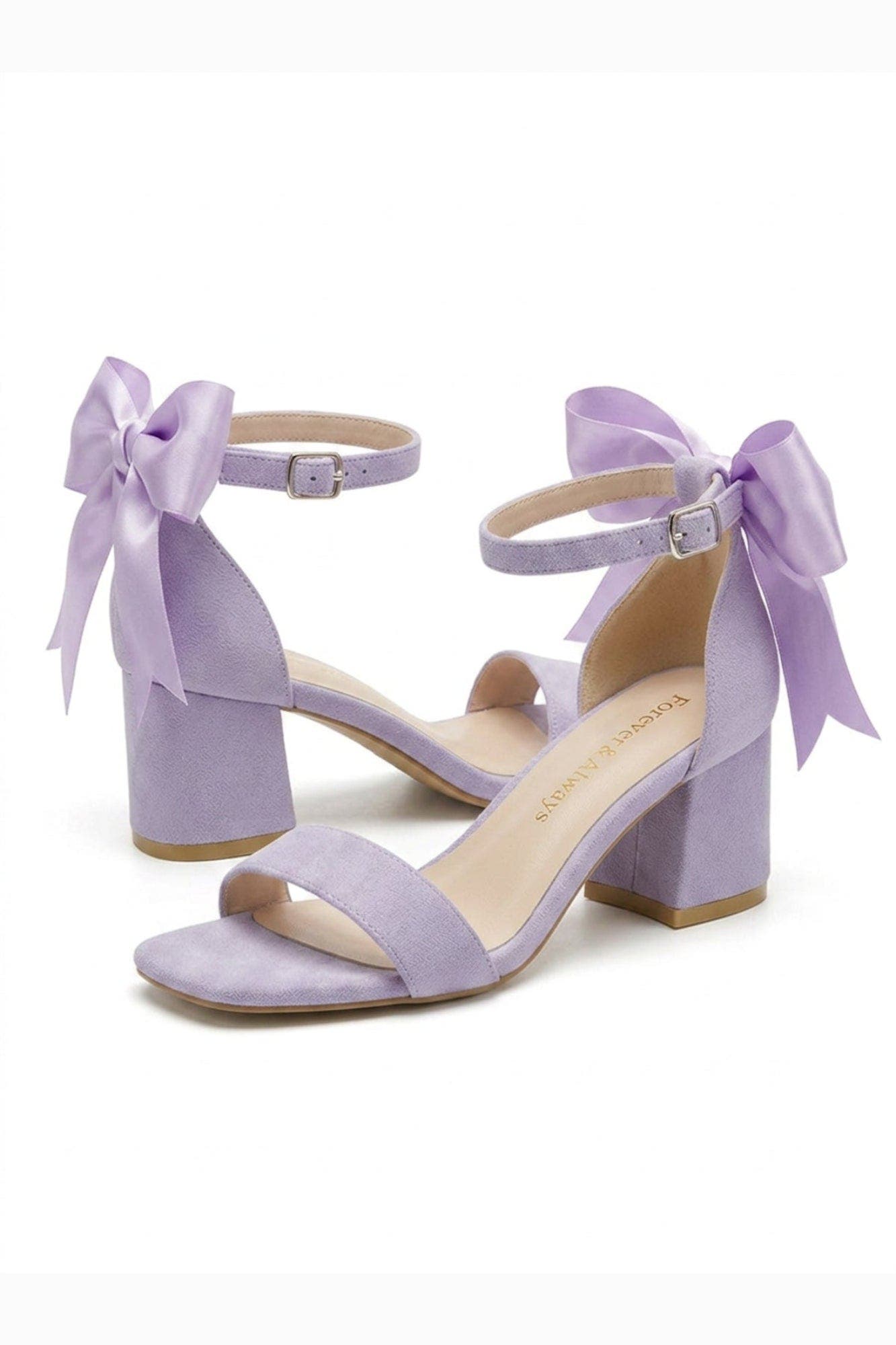 Rochelle Ivory Bridal Sandals with Ribbon, Alternate, color, Lilac Suede