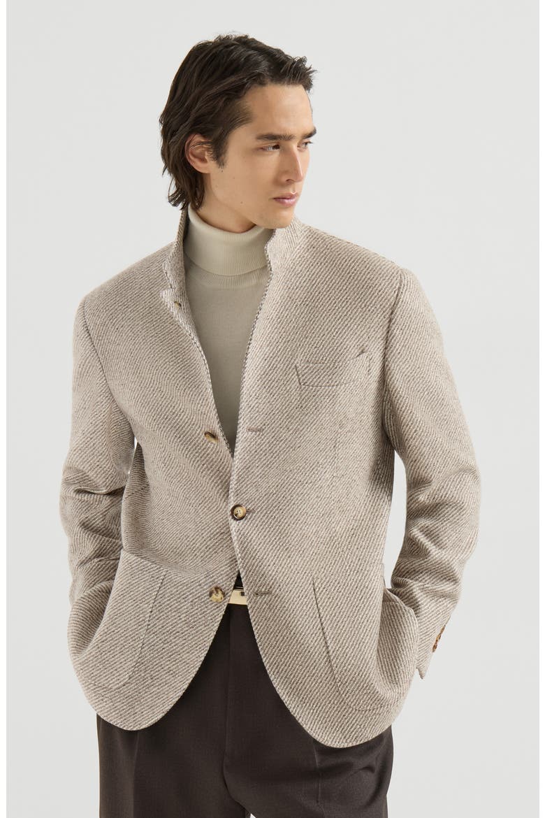 Cashmere and silk diagonal outerwear blazer with patch pockets, Main, color, Sand