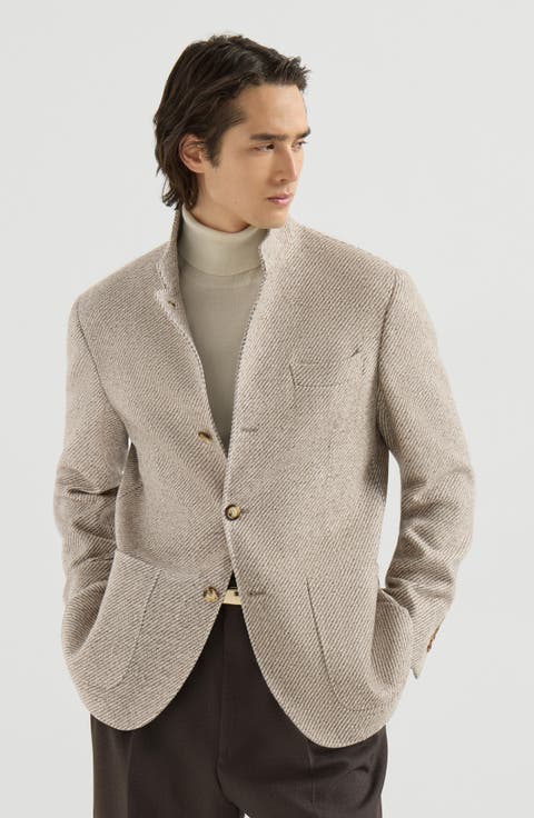 Cashmere and silk diagonal outerwear blazer with patch pockets