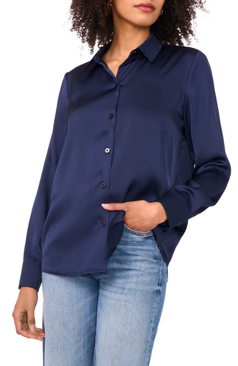 Satin Long Sleeve Button-Up Shirt