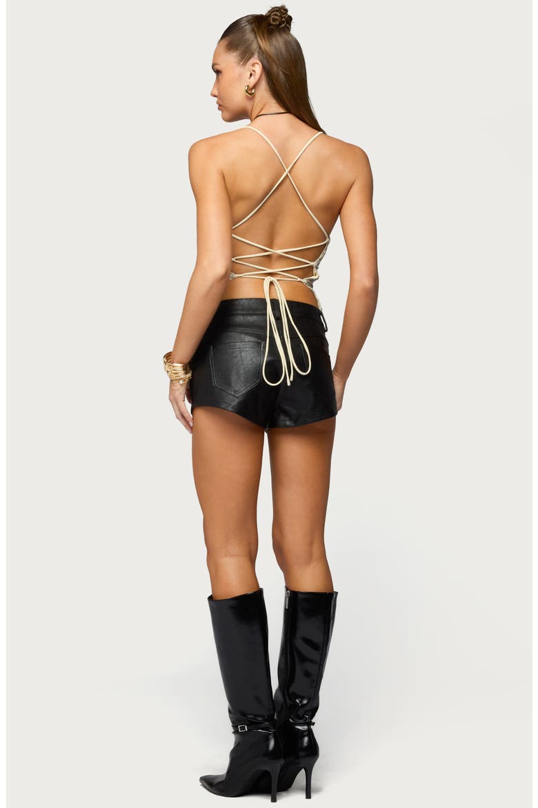 Sequin Crisscross Open Back Crop Top, Alternate, color, BEIGE