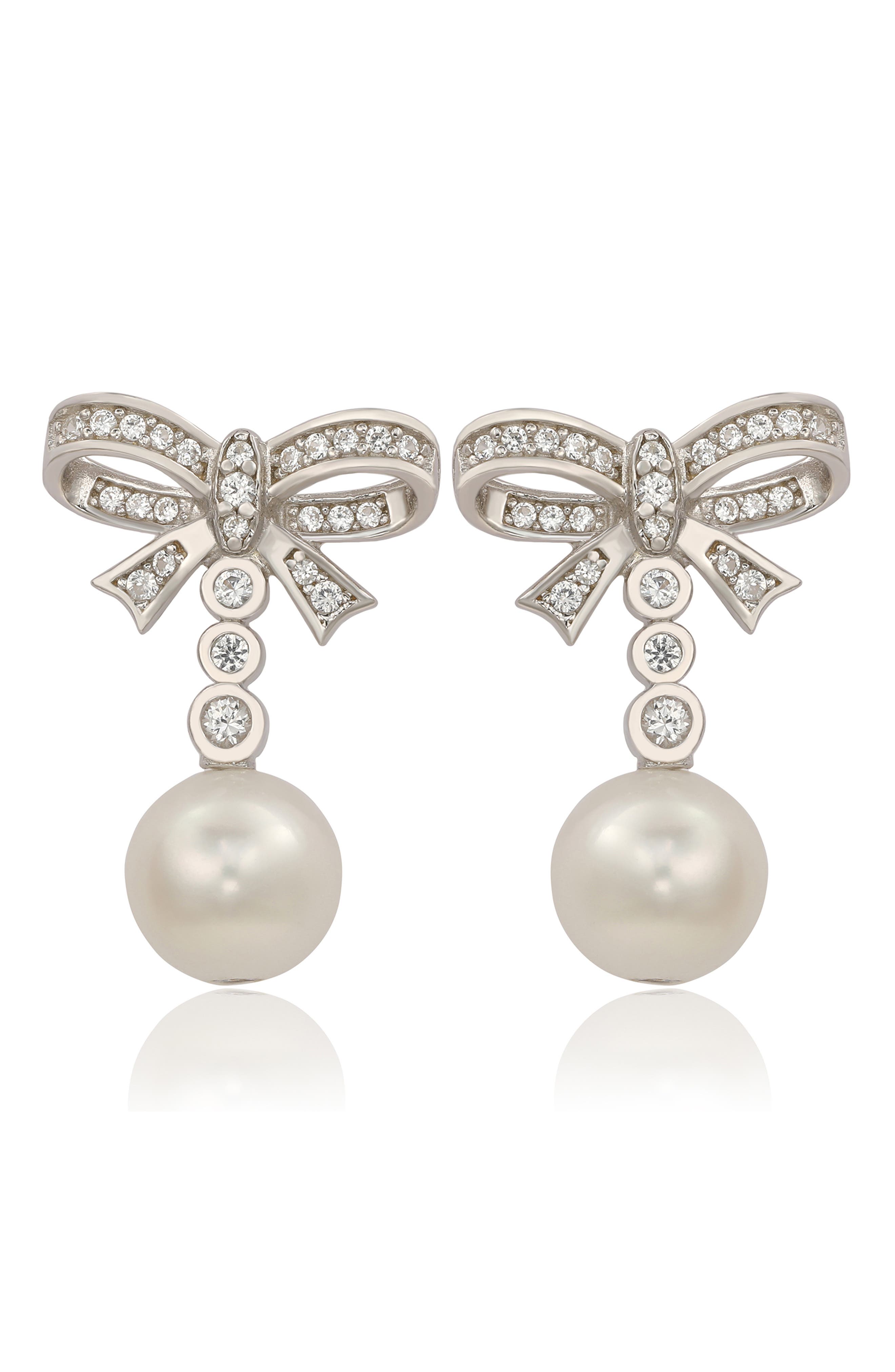 SUZY LEVIAN Sterling Silver Freshwater Pearl Bow Drop Earrings