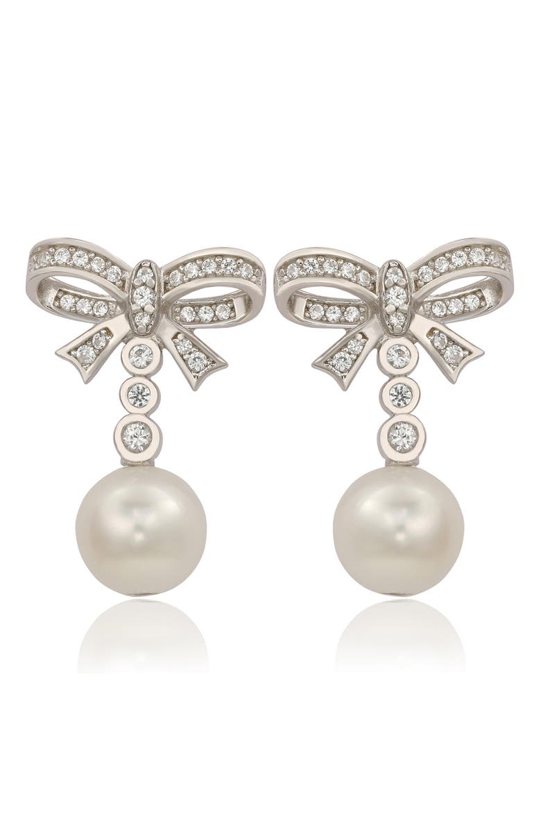 SUZY LEVIAN Sterling Silver Freshwater Pearl Bow Drop Earrings, Main, color, White