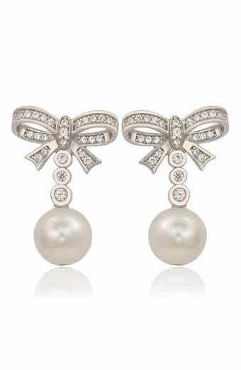 SUZY LEVIAN Sterling Silver Freshwater Pearl Bow Drop Earrings