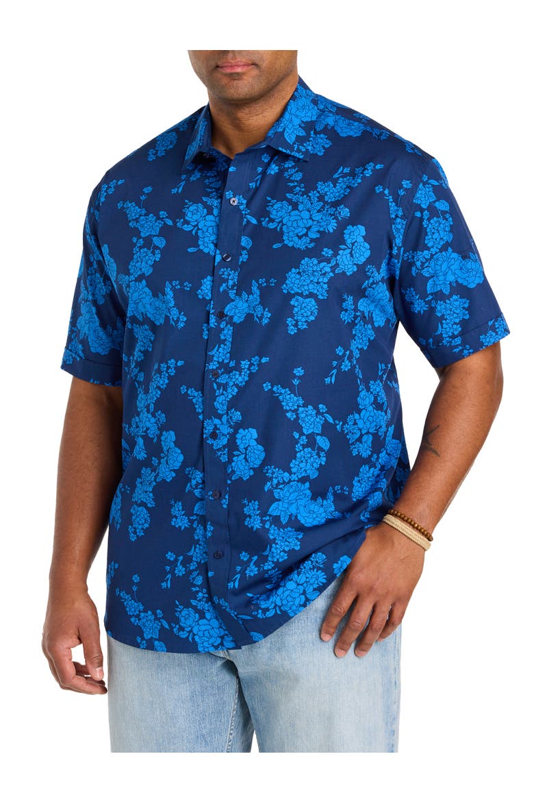 Big & Tall Tonal Floral Sport Shirt V3, Main, color, BLUE