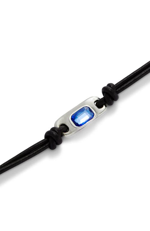 Unode50 Sterling Silver-plated Leather Bracelet With Light Blue Crystal In Black