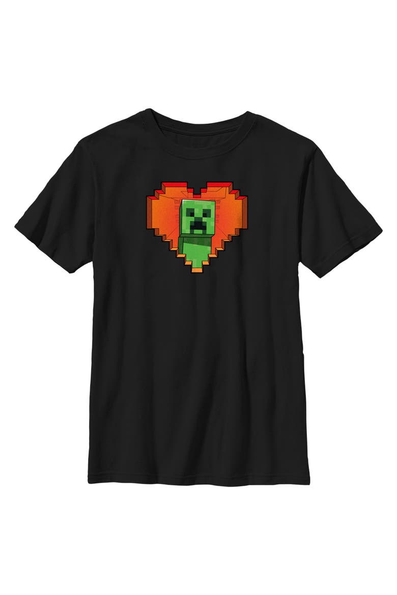 Boy's Minecraft Valentine's Day Creeper Heart  Graphic T-Shirt, Main, color, Black