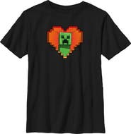 MINECRAFT Boys' Valentine's Day Creeper Heart Short Sleeve Graphic T-Shirt