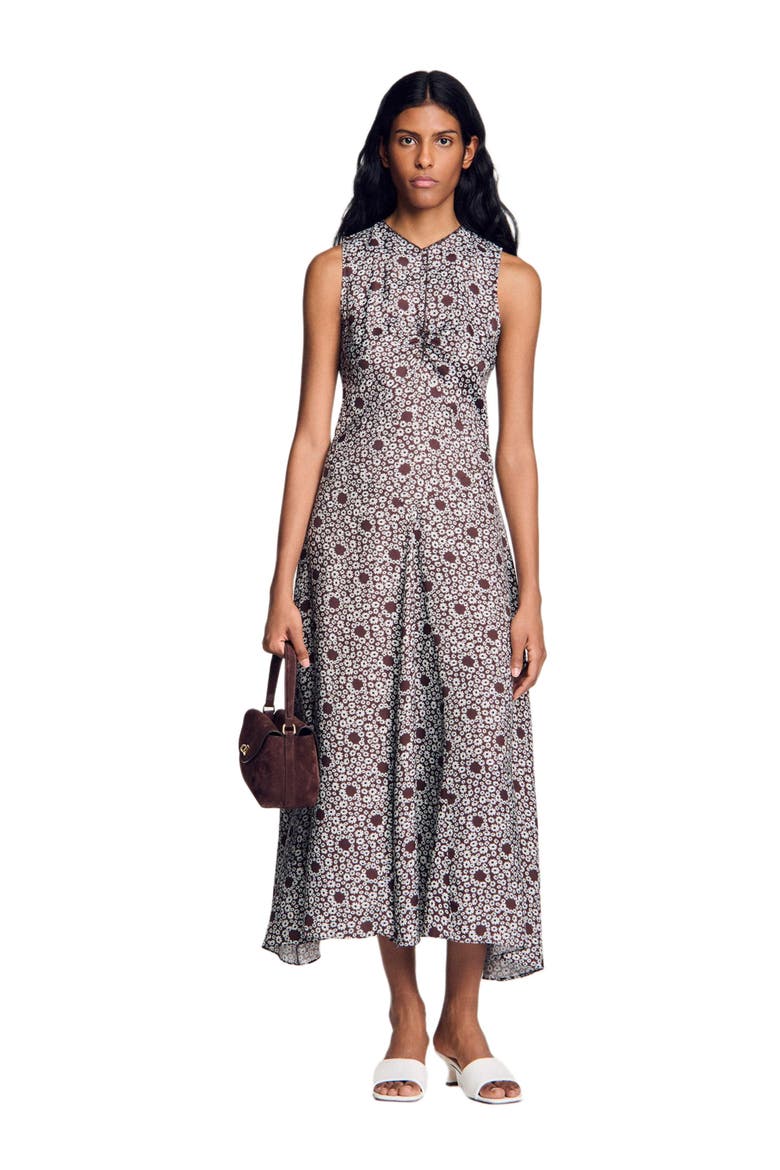 Daisy print maxi dress, Alternate, color, Brown