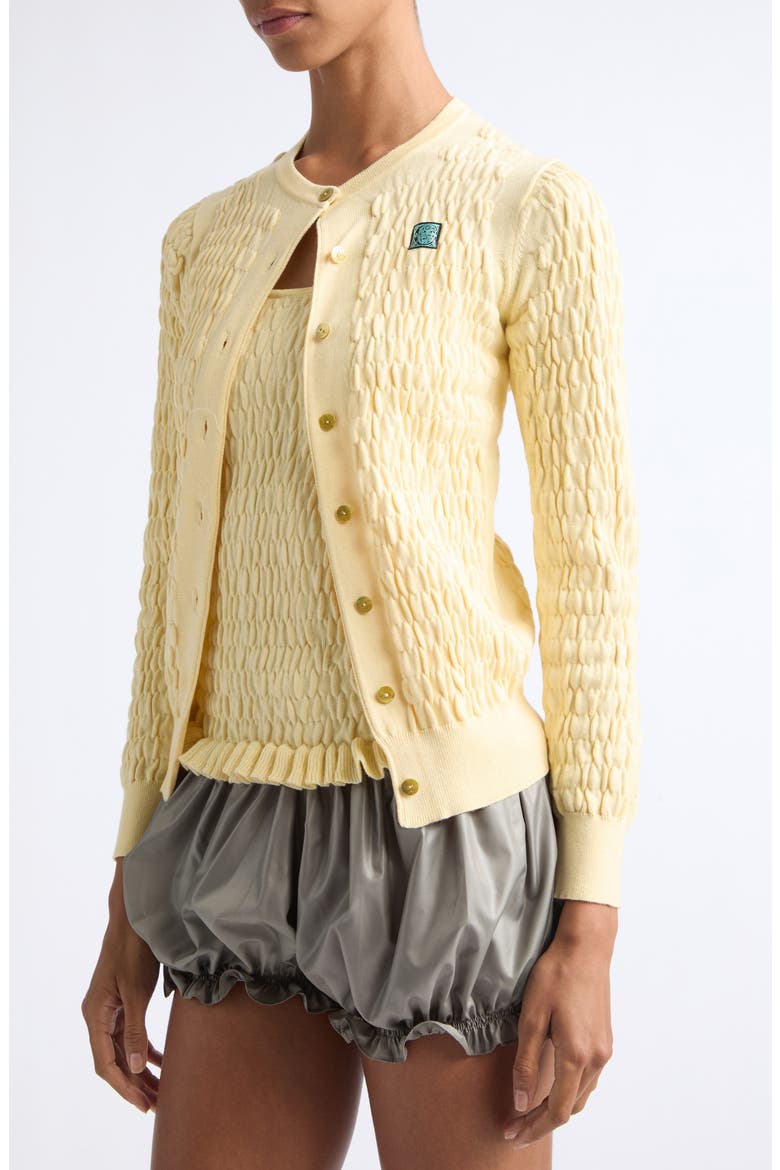The Shirred Knit Cotton & Cashmere Cardigan, Alternate, color, LEMON
