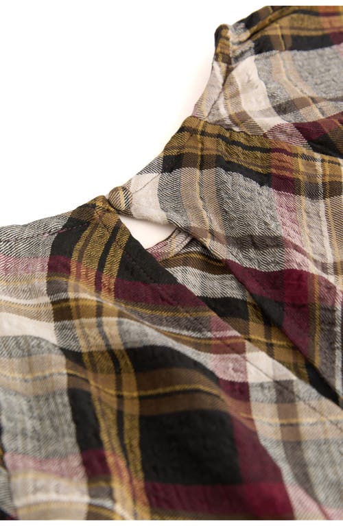 Next Plaid Puff Sleeve Midi Dress In Brown