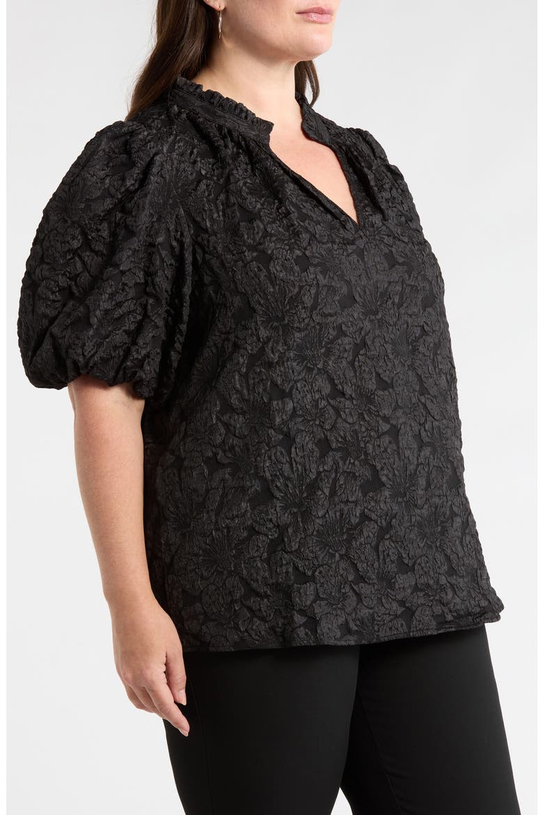 Arielle Jacquard Puff Sleeve Top, Alternate, color, BLACK