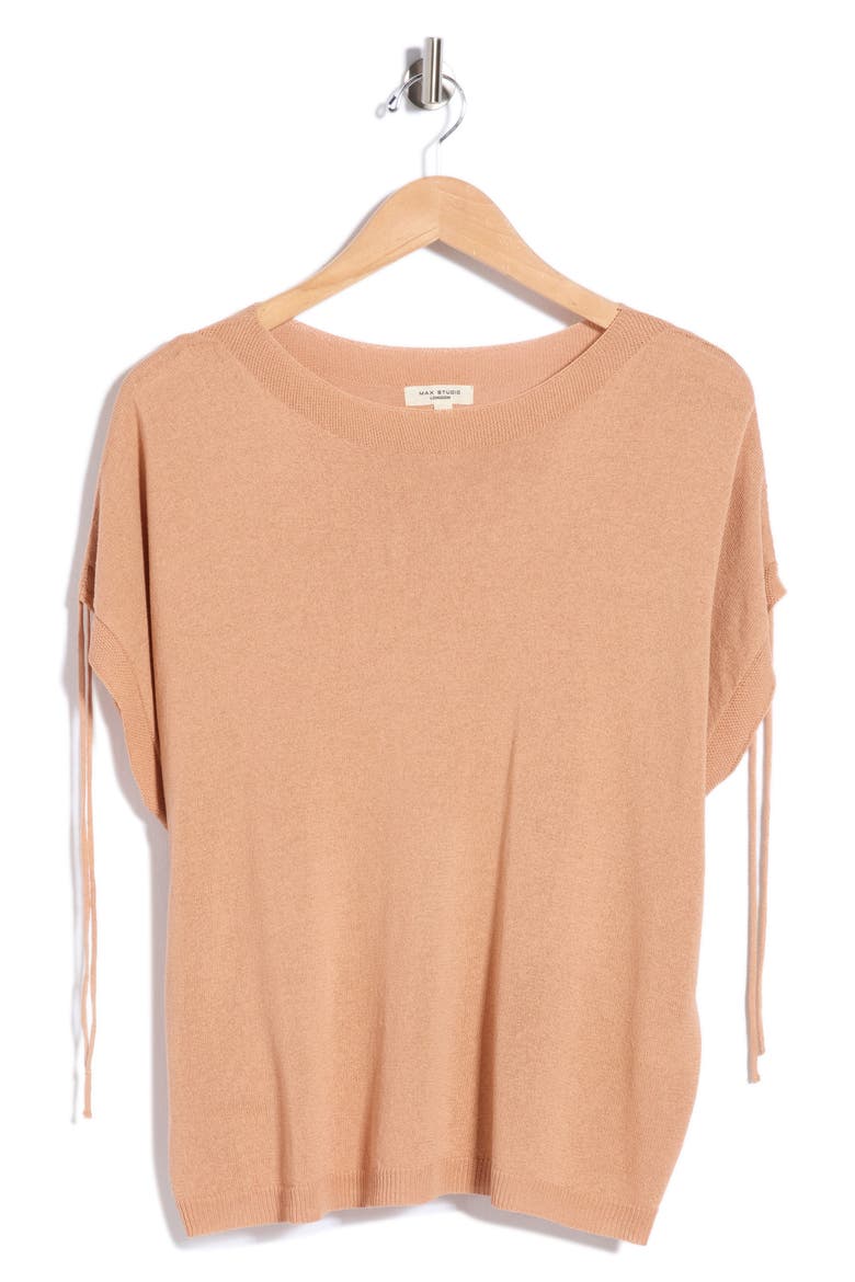 Ruched Tie Sleeve Sweater, Alternate, color, CLAY
