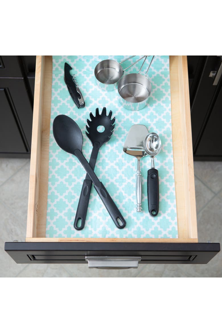 Lattice Print Reusable Fridge Liner Set/6, Alternate, color, Aqua