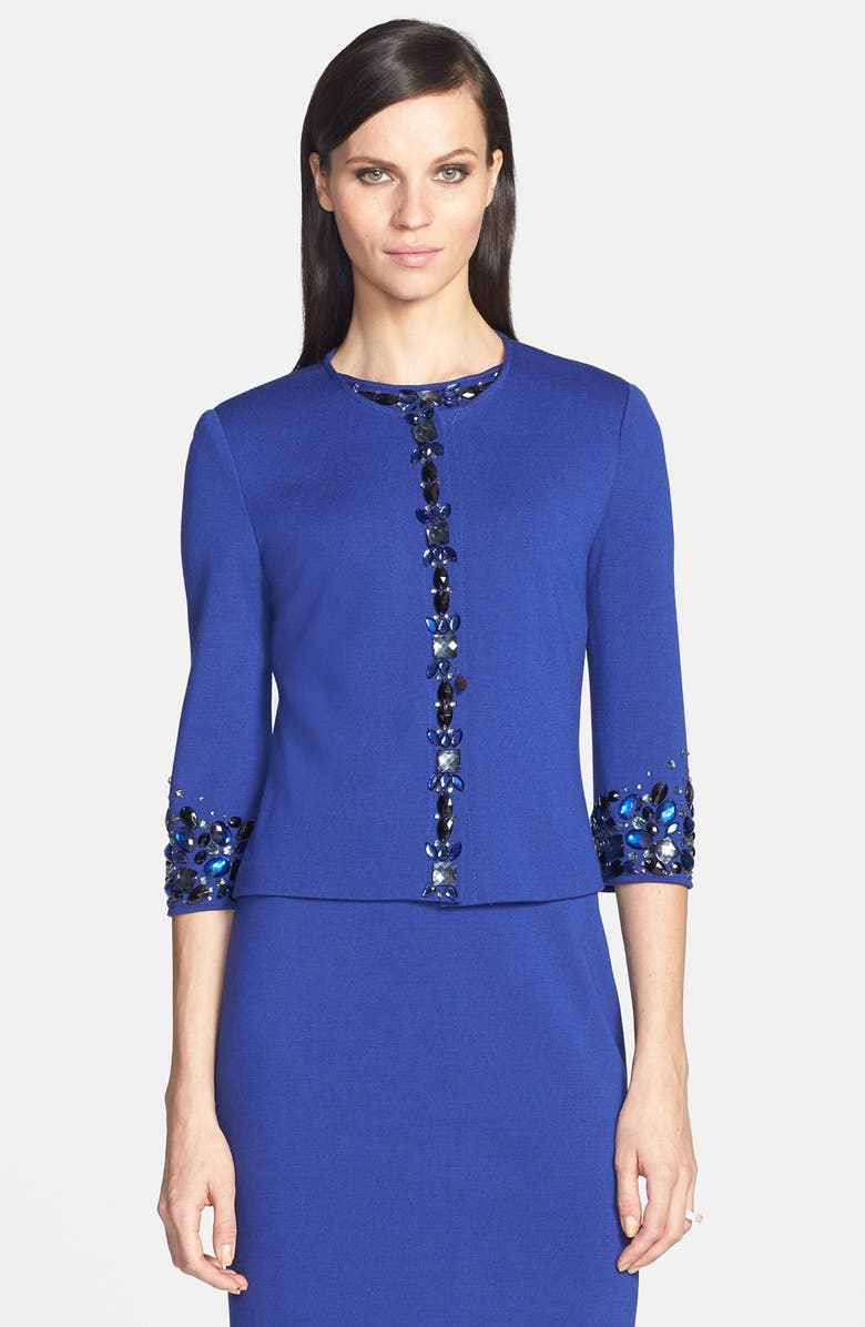 St. John Collection Embellished Milano Knit Jacket, Main, color, 