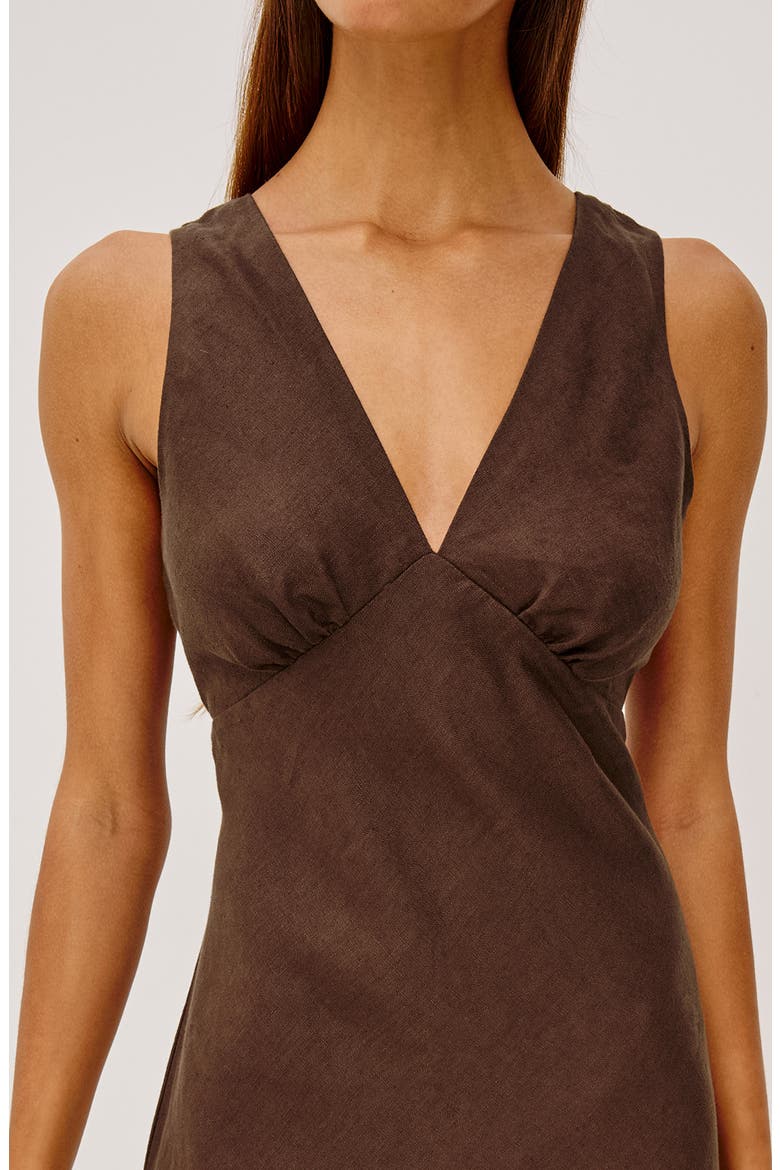 Avianna Plunge Neck Linen Dress, Alternate, color, ESPRESSO