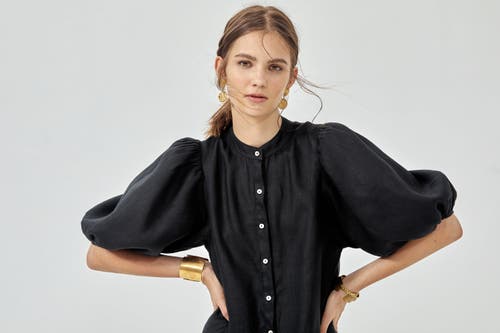 Lanhtropy Bubble Linen Dress In Black