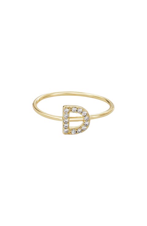 Pavé CZ Initial Charm Ring