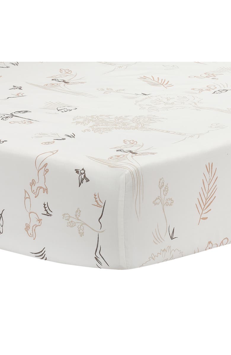 Lambs & Ivy Treetop Fox Woodland Breathable Cotton Fitted Crib/Toddler Sheet, Main, color, Cream