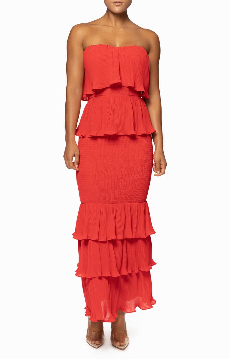 JLUXLABEL Casa Blanca Ruffle Strapless Smocked Dress, Main, color, 