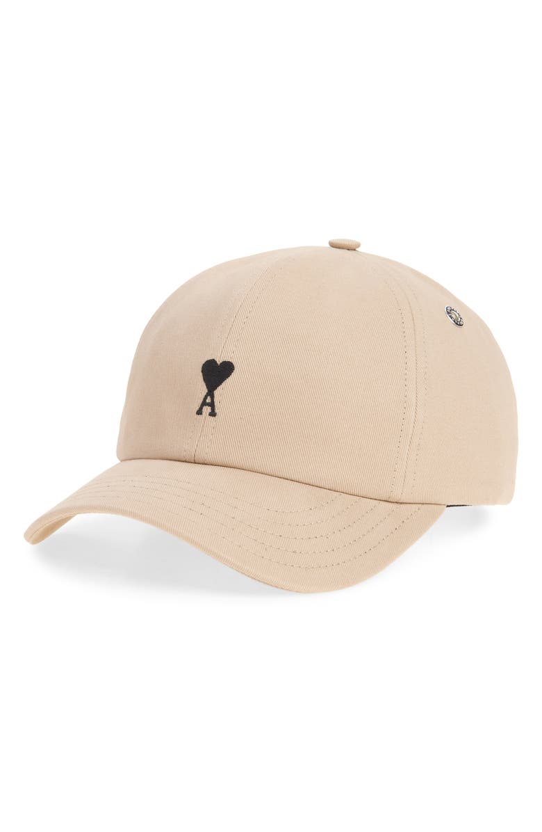 AMI PARIS Ami de Coeur Embroidered Adjustable Baseball Cap, Main, color, Beige Taupe