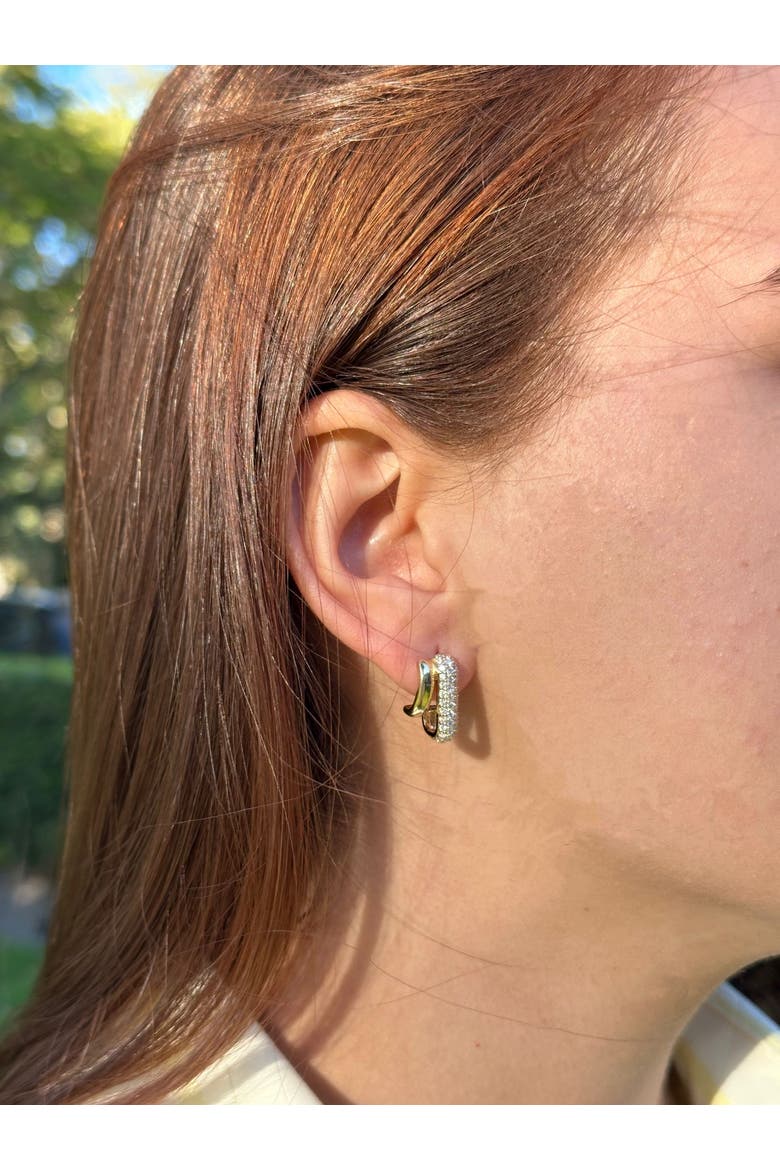 Double Hoop Gold and Pavé Lab Diamond Earrings in 14K Gold, Alternate, color, Yellow Gold
