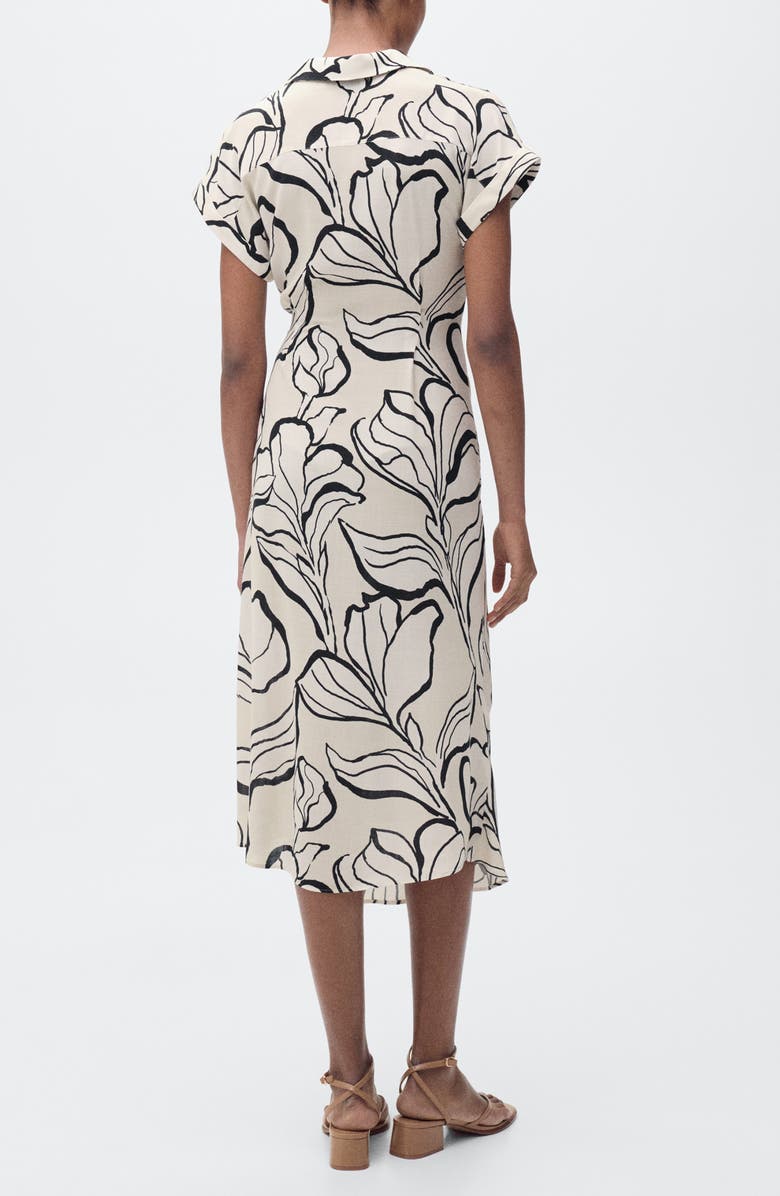 MANGO Floral Side Tie Midi Shirtdress, Alternate, color, Ecru