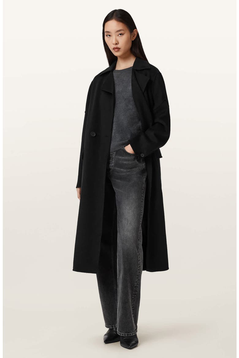 Sellma Double Breasted Wool Blend Coat, Alternate, color, BLACK