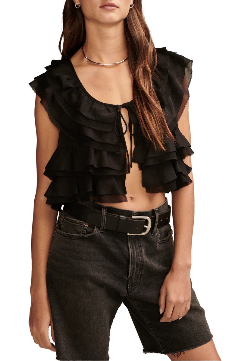 Lucky Brand Festival Ruffle Tie Front Crop Top, Main, color, 