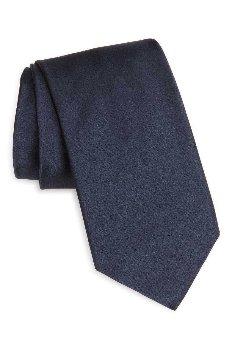 Solid Silk Tie, Main, color, NAVY