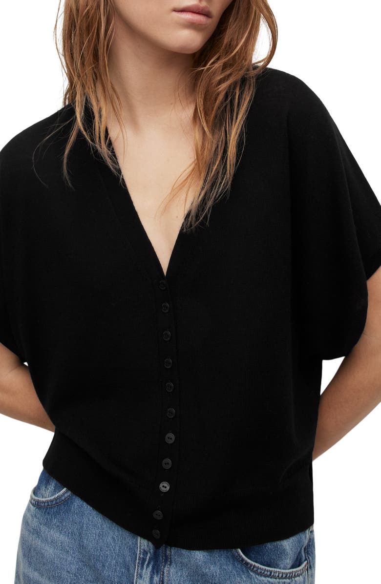 AllSaints Bronte Short Sleeve Merino Wool Cardigan, Alternate, color, 