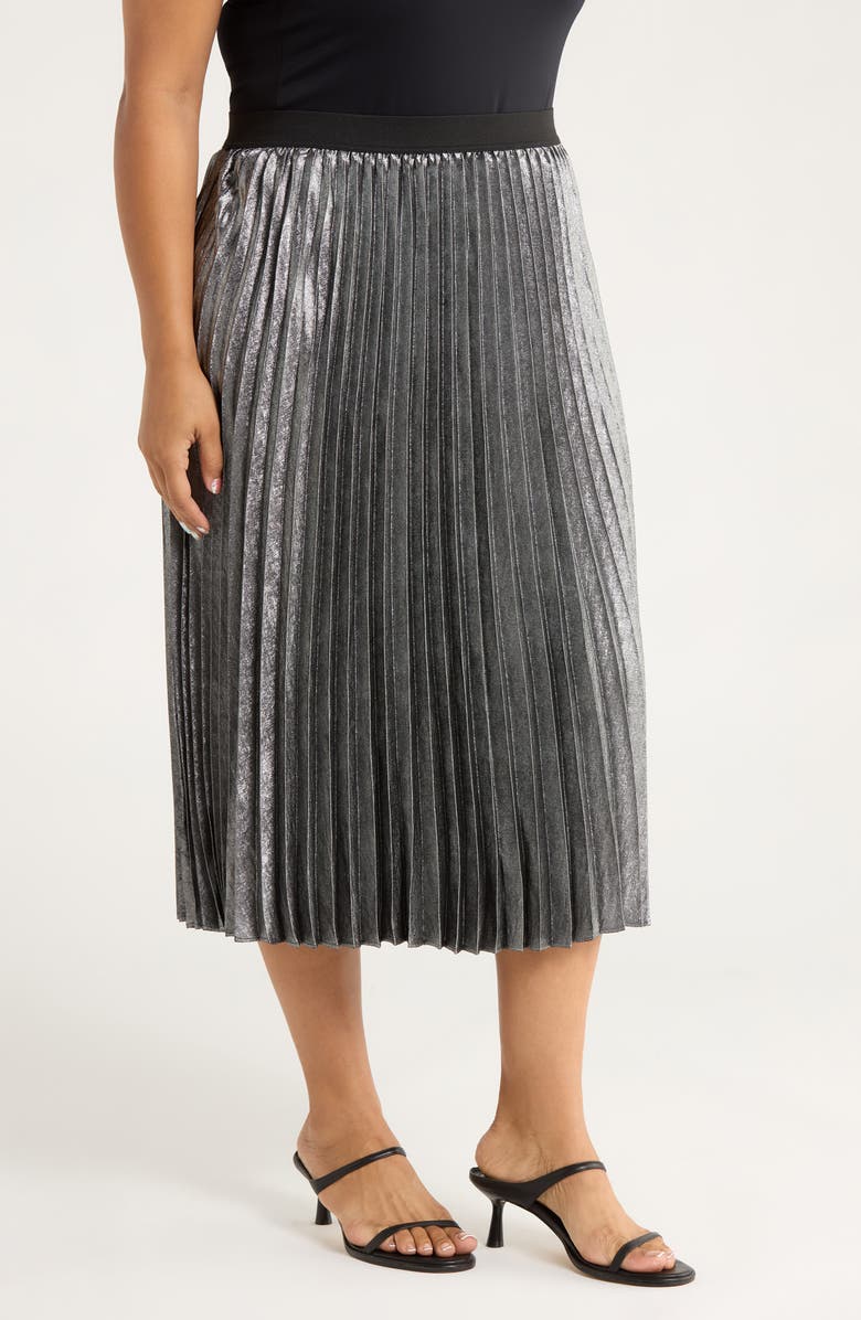 Caslon<sup>®</sup> Pleated Metallic Midi Skirt, Alternate, color, Silver