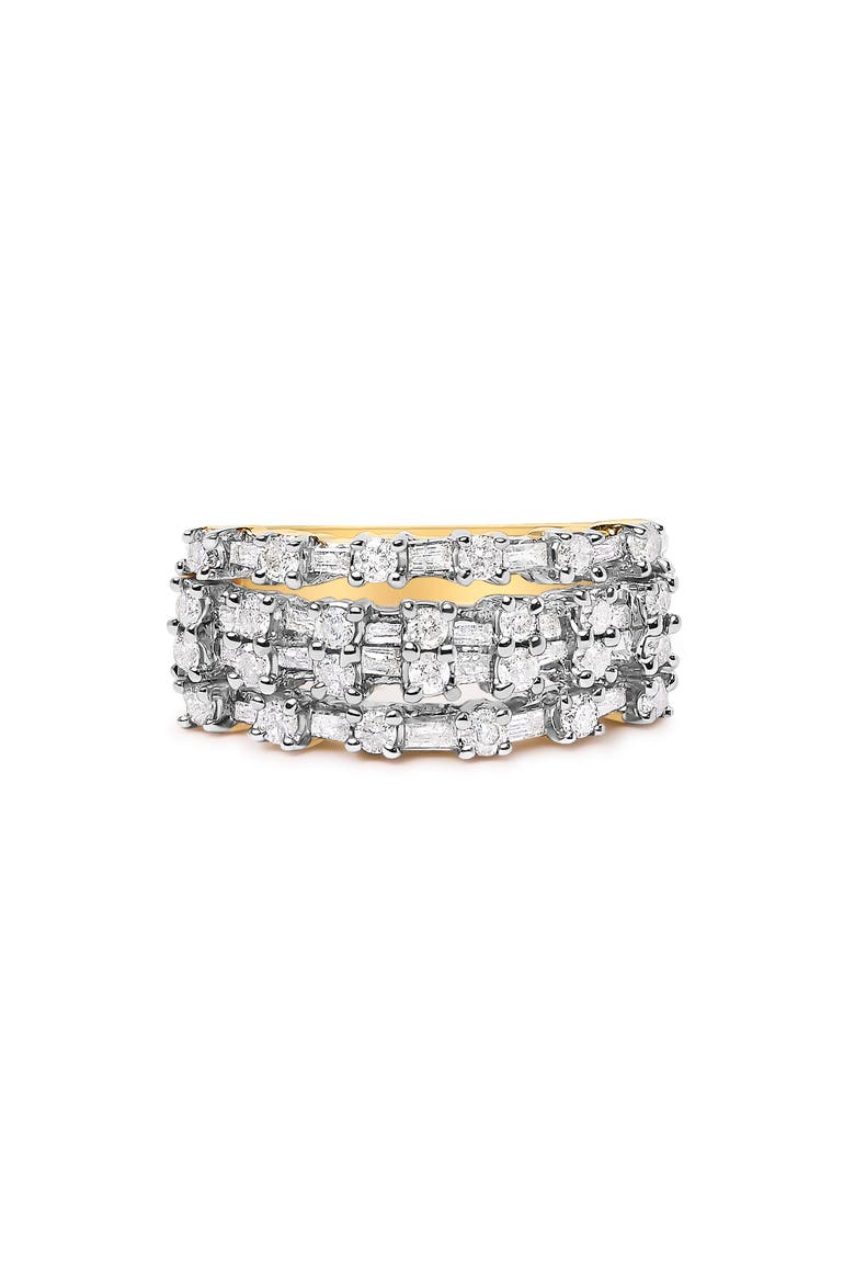 14K Yellow Gold 1.0 Cttw Round and Baguette Diamond Multi-Row Band Ring, Main, color, Yellow Gold