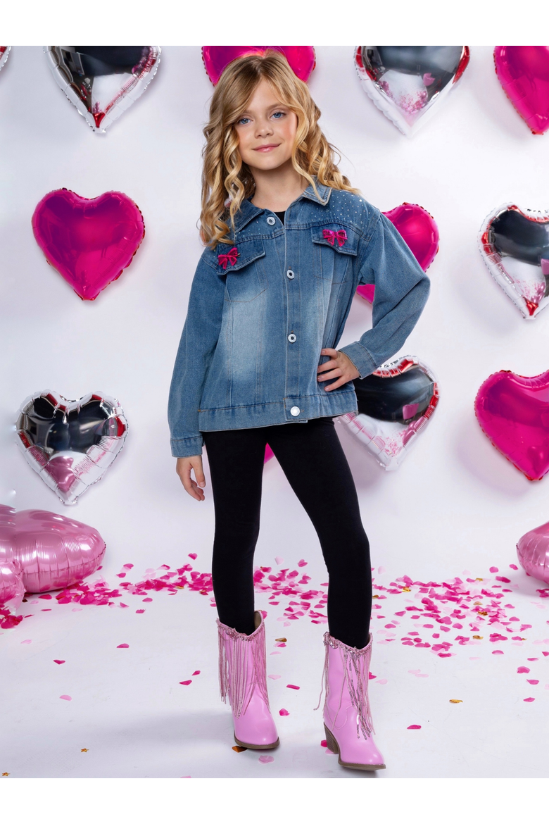 Ellaria Sequin Bow Denim Jacket, Alternate, color, Blue