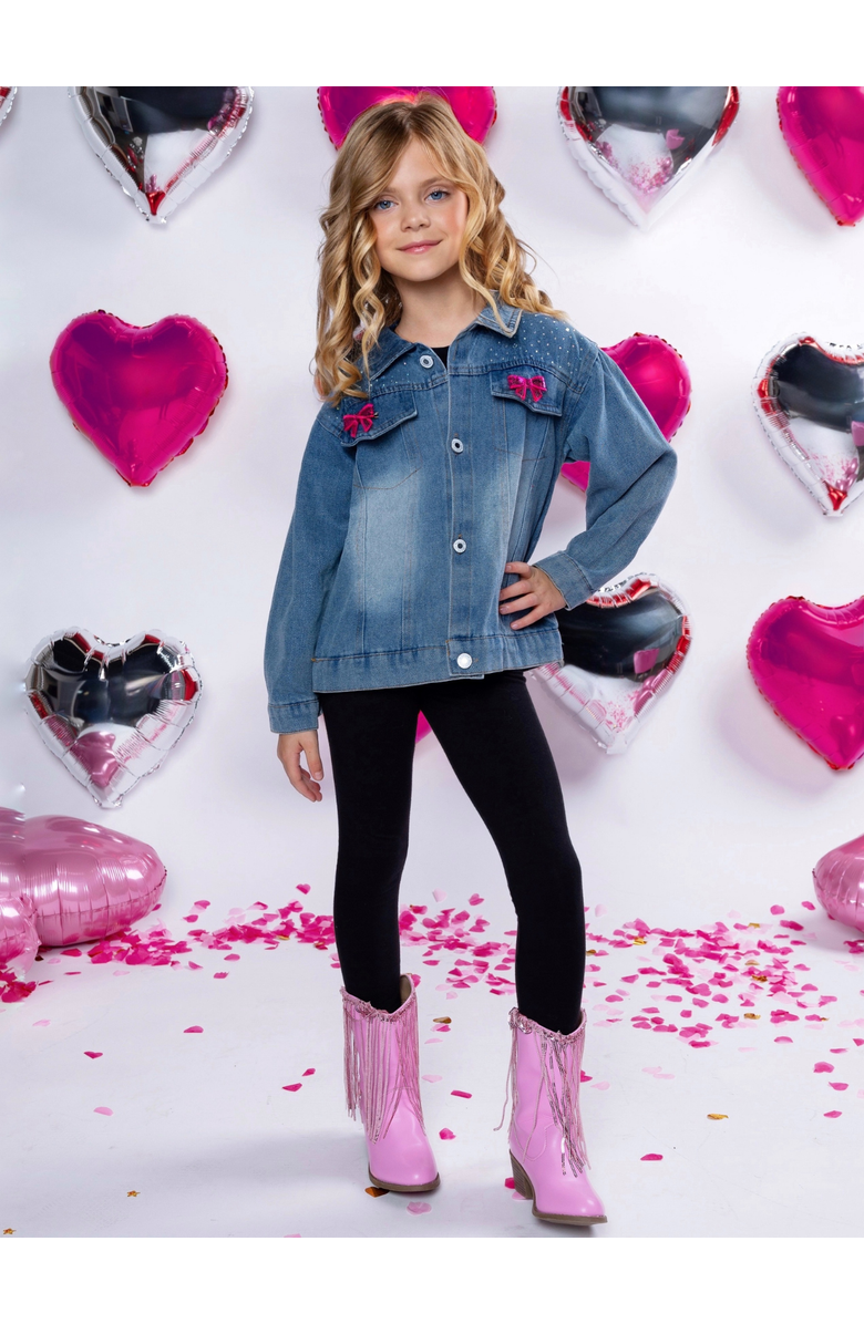 Mia Belle Girls Ellaria Sequin Bow Denim Jacket, Alternate, color, Blue