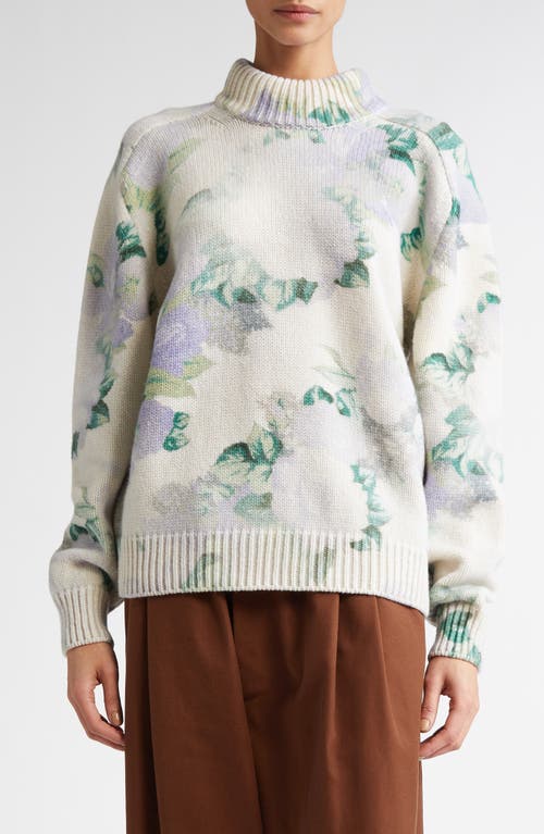 Meryll Rogge Floral Wool Sweater in White/Pale Blue 