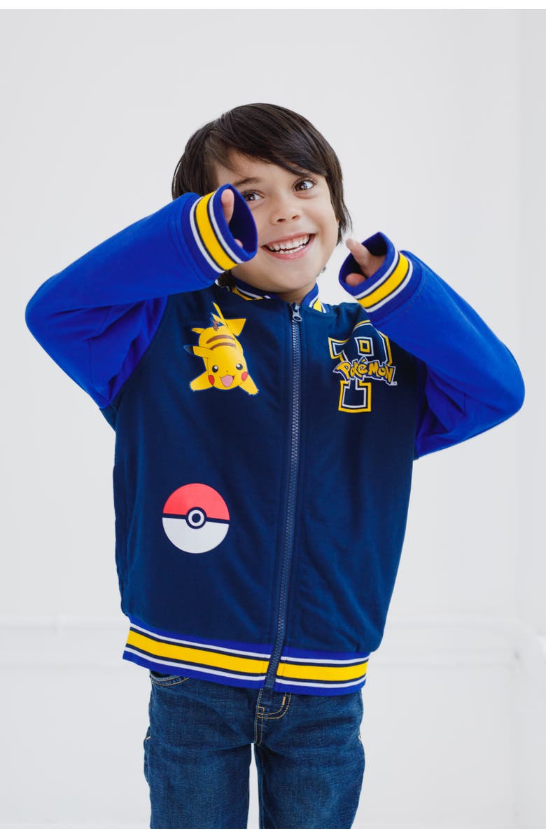 POKEMON Varsity Bomber Jacket, Alternate, color, Navy Royal Pikachu