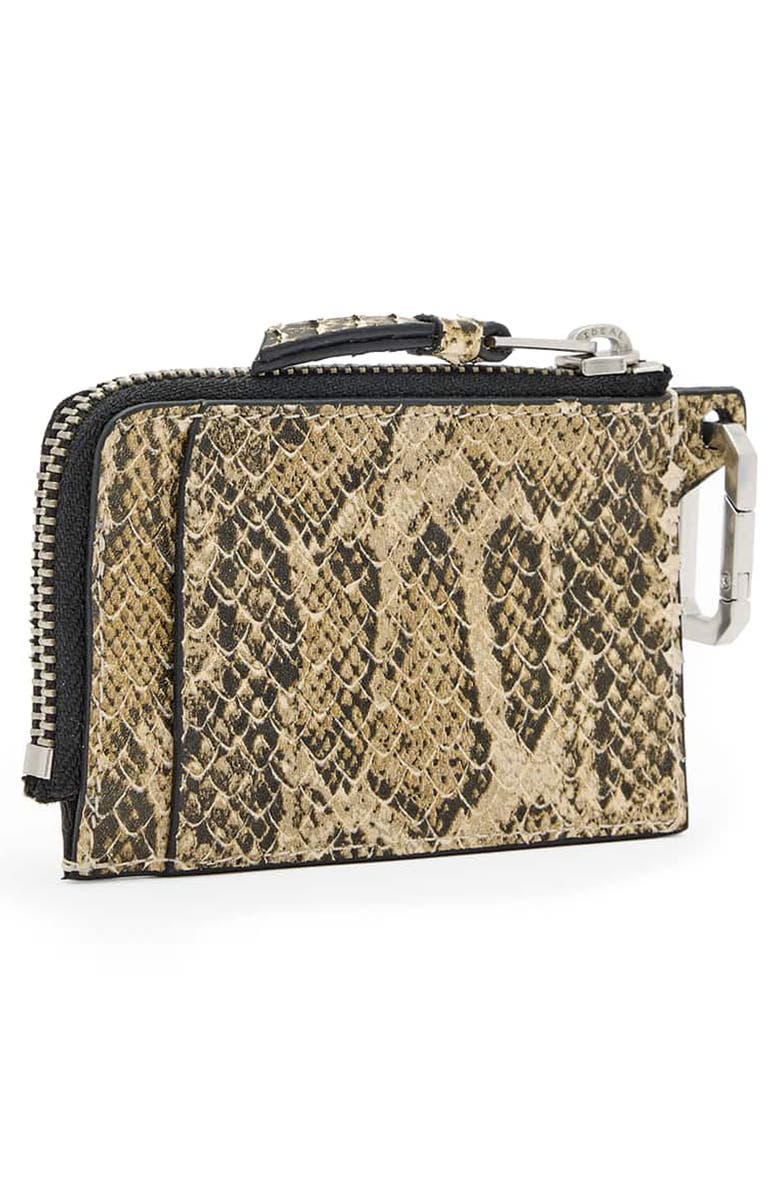 AllSaints Remy Snakeskin Embossed Leather Wallet, Alternate, color, Desert White