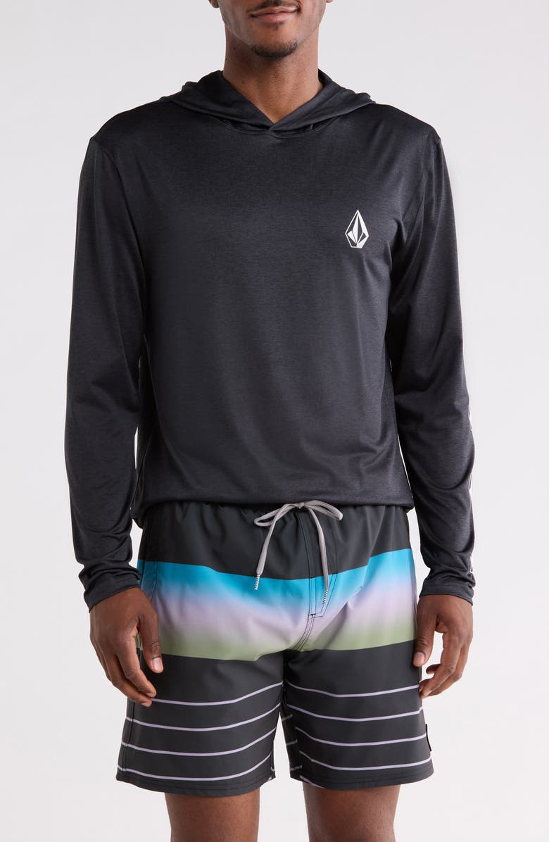 Volcom Deathly Stones Hooded Sun Shirt, Main, color, Black