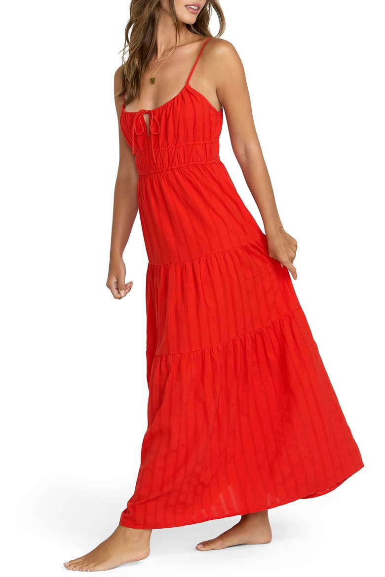 Red Aloha Tiered Cotton Maxi Sundress, Alternate, color, RED ALOHA