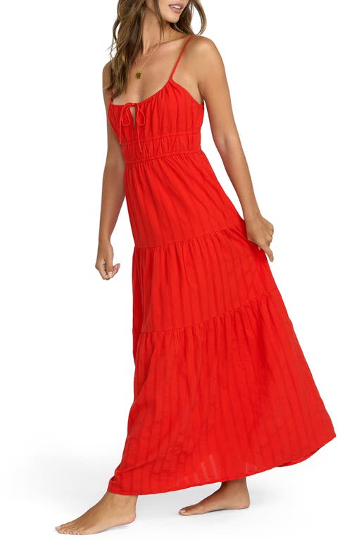 Billabong Red Aloha Tiered Cotton Maxi Sundress In Red